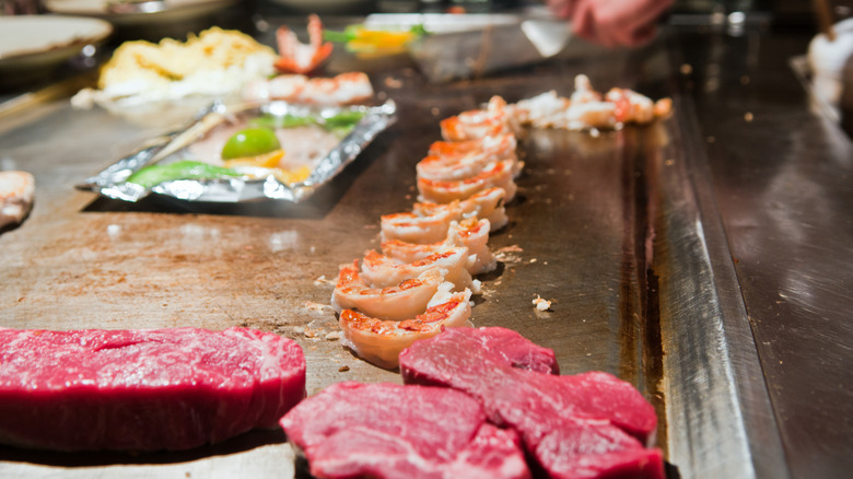 Food being cooked at a Benihana