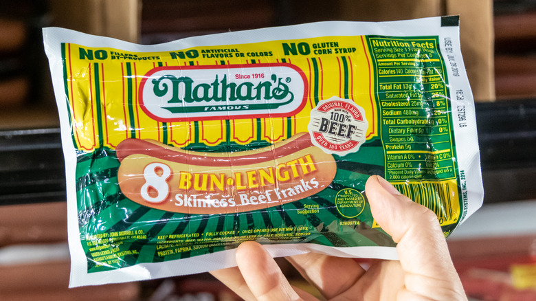 Pack of Nathan's hotdogs