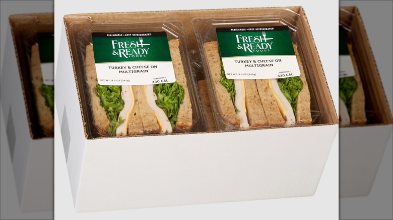 A two-pack of Fresh & Ready Turkey & Cheese Sandwiches on multigrain bread