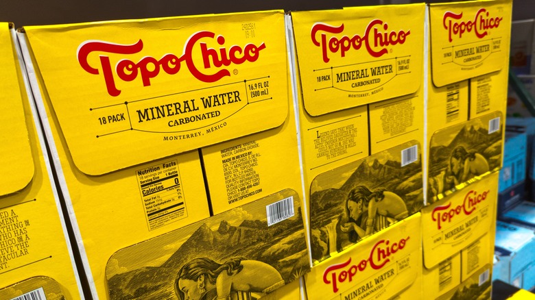 Cases of Topo-Chico bottled water