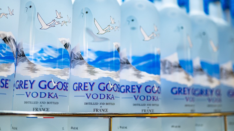 bottles of grey goose vodka on shelf