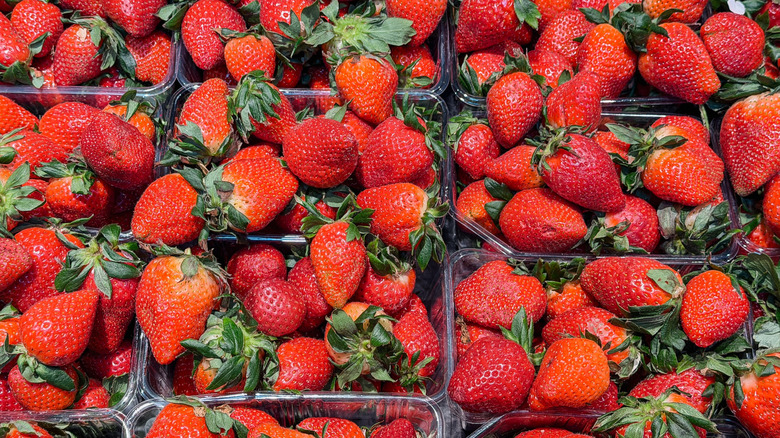 Strawberries in plastic baskets