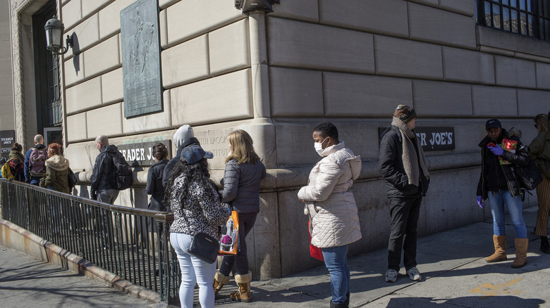people lining up to shop at the trader joe's in Brooklyn