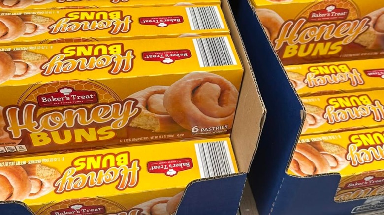 Boxes of Baker's Treat Honey Buns on display in Aldi