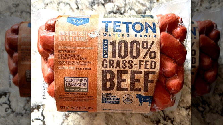 Package of Teton Waters Ranch grass-fed beef franks