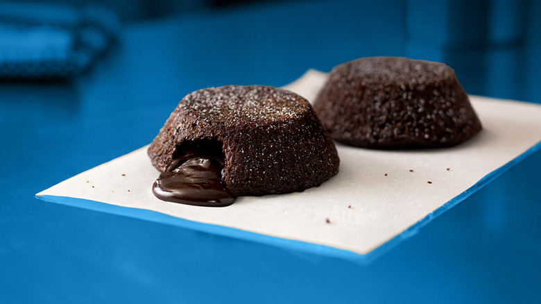Domino's lava cakes with fudge spilling out of