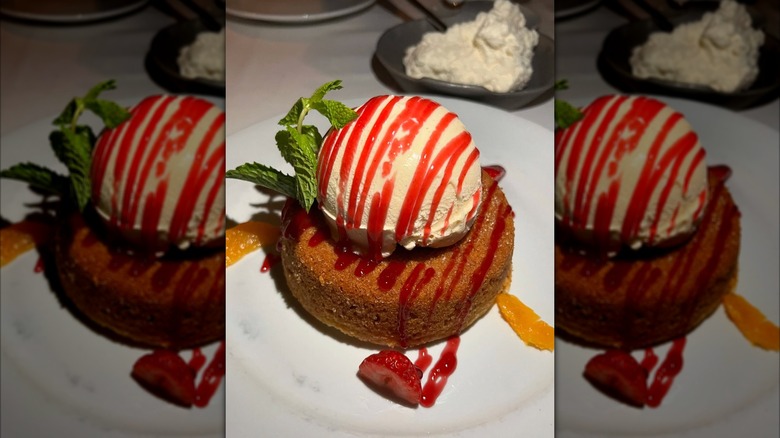 Mastro's butter cake on a white plate