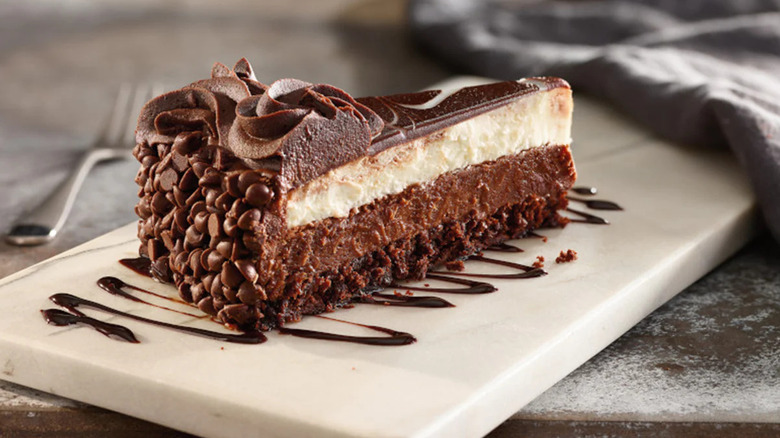 Slice of black tie chocolate mousse cake