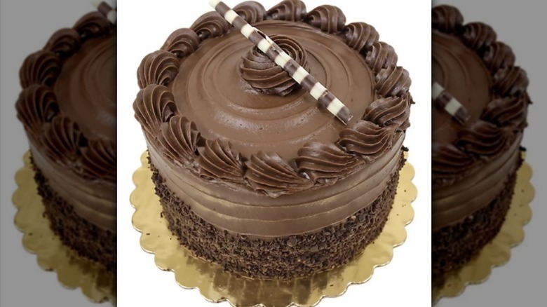 Chocolate fudge cake on white background