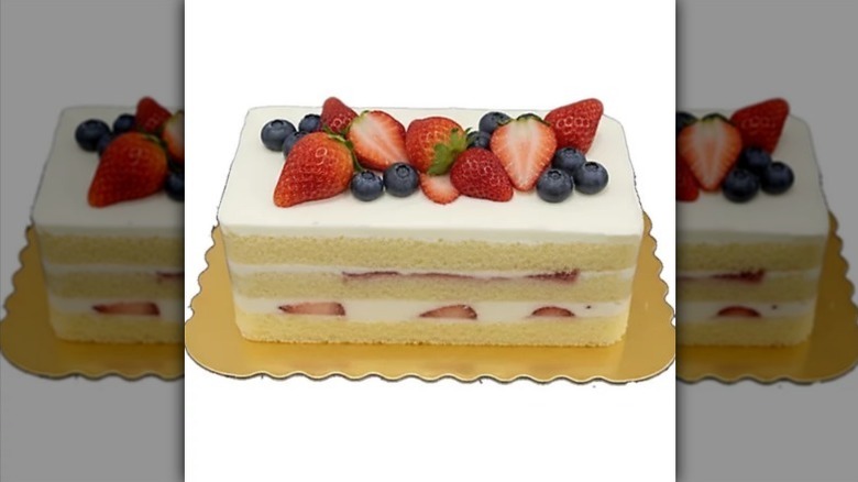 Strawberry shortcake bar cake on white background