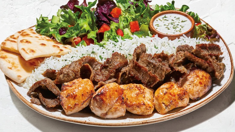 Luna Grill's chicken kabob and gyro meat plate