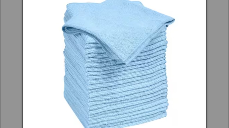 stack of blue microfiber towels