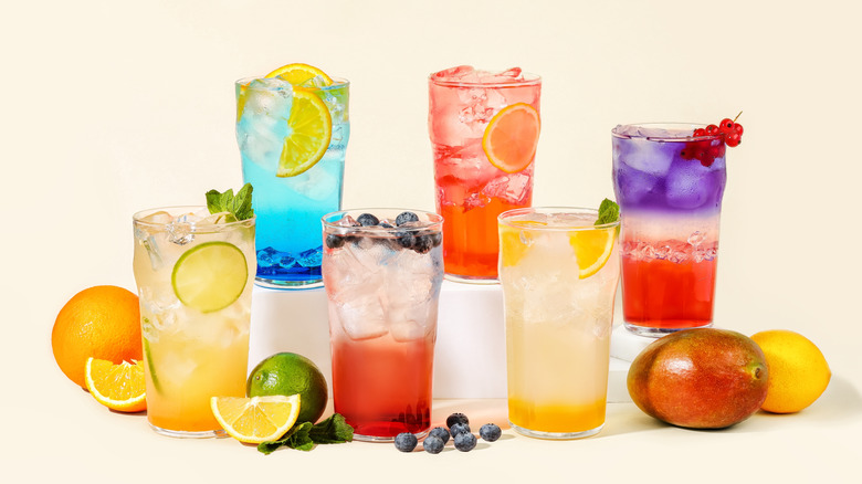 Assortment of colorful drinks