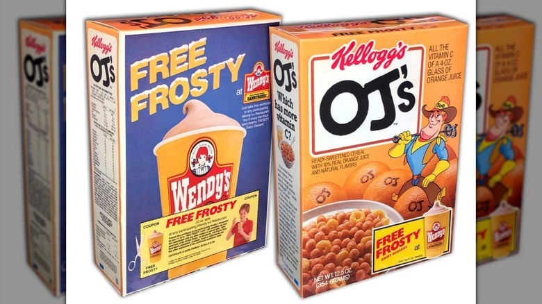 The front and back view of an OJ's cereal box on a white background