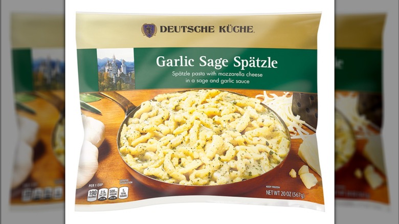 A bag of Deutsche Küche frozen Garlic Sage spätzle