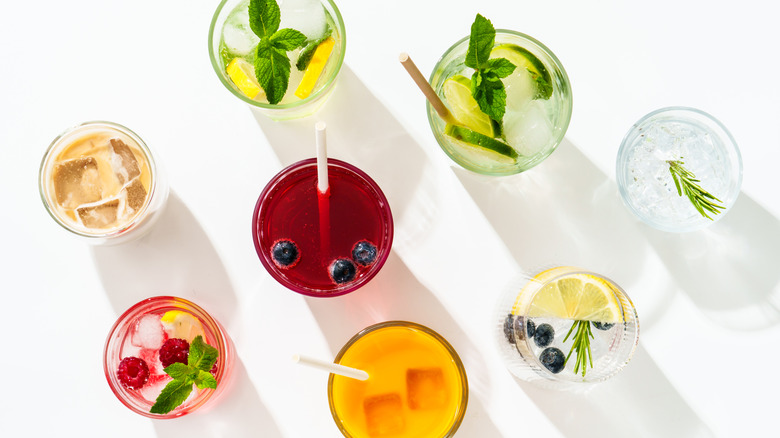 Summer drinks in a selection of glasses