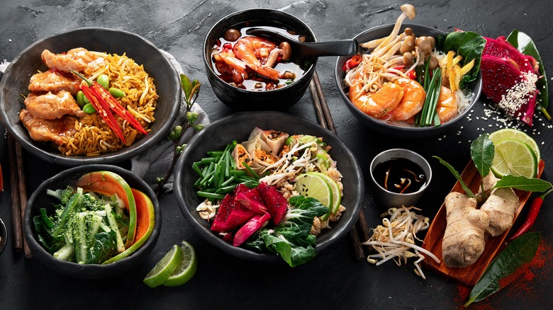 Assorted Thai food on a table