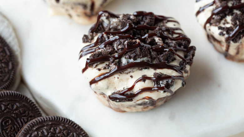 ice cream cupcake with a chocolate topping