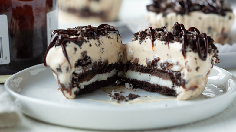 ice cream cupcake with a chocolate topping and base