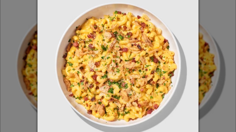 A bowl of Garlic Bacon Crunch Mac & Cheese from Noodles & Company