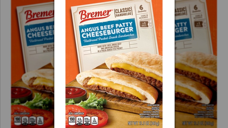 Boxes of Bremer cheeseburger and chicken melts