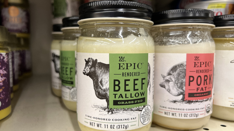 Beef tallow and pork fat in jars