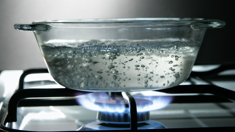 Water boiling in glass pot