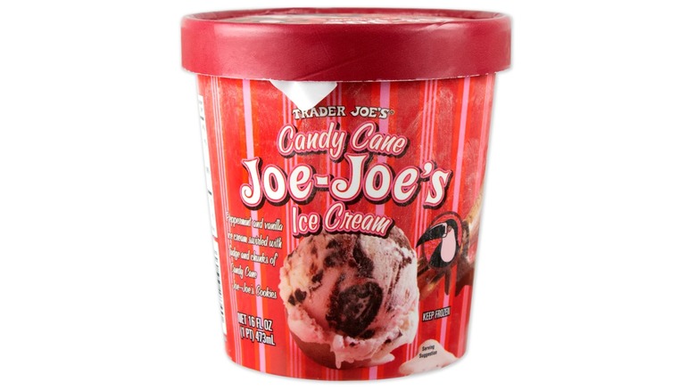 A pint container of Trader Joe's Candy Cane Joe-Joe's Ice Cream