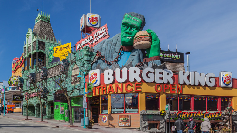 Burger King with a roller coaster on the roof