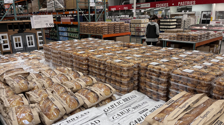 Huge pallets of pasteries inside the Costco bakery department