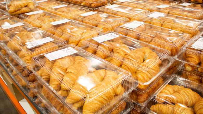 A case of Costco Kirkland bakery croissants in plastic packaging