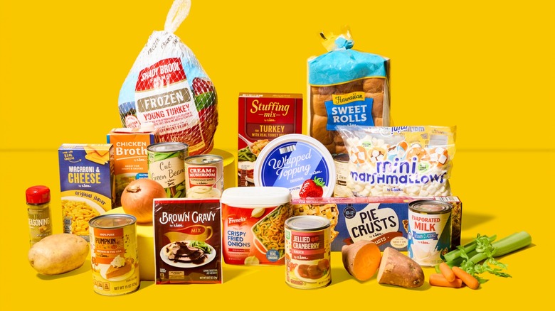Lidl Thanksgiving ingredients against yellow background