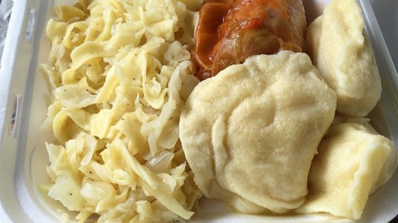 A takeout plate from Pierogies Plus