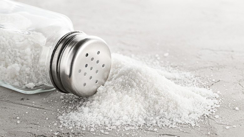 Salt spilled on a table.
