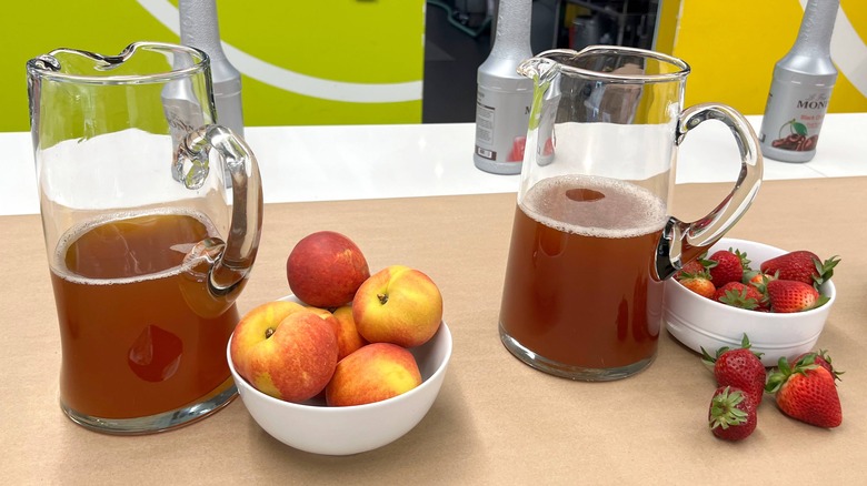 Pitchers of iced and fruit
