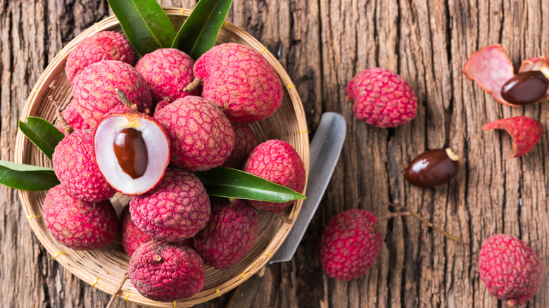 lychees in a wooden bowl