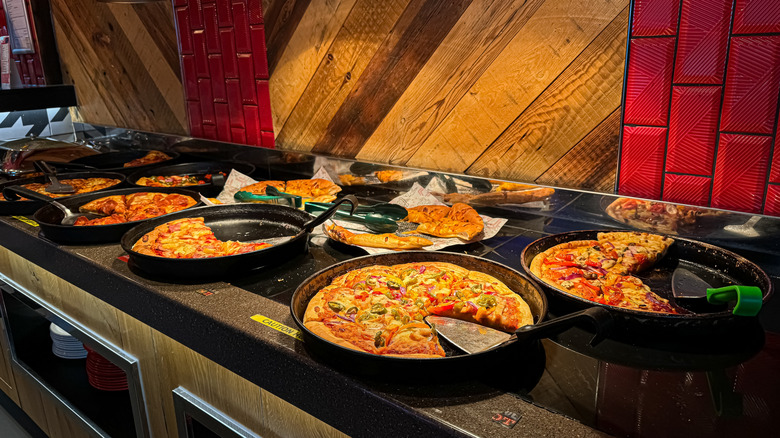 Pizza Hut buffet in Scotland showing nine different self-service pies