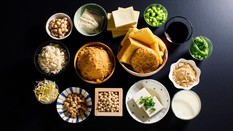 Japanese vegan foods made from soybeans.