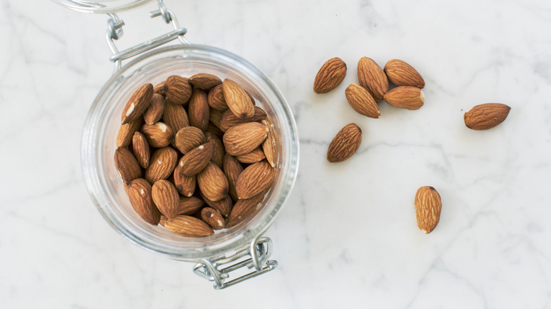 Almonds in a glass jar