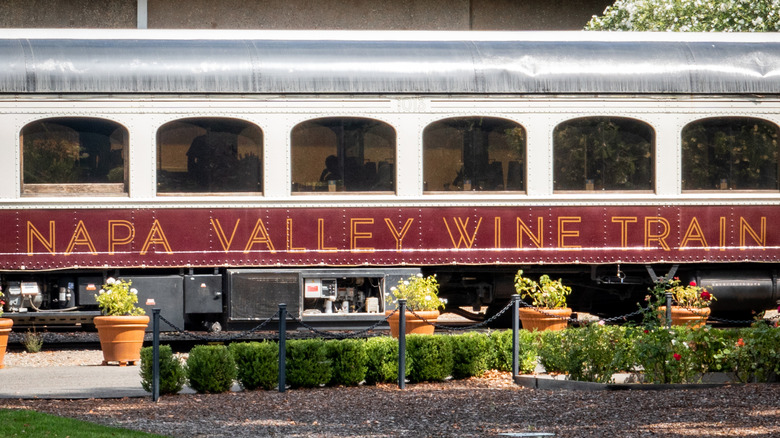 Napa Valley Wine Train passing through a vineyard