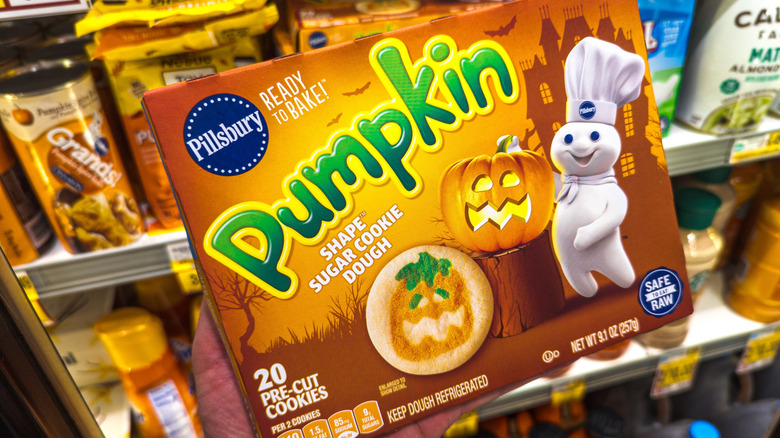 Pillsbury Shape Pumpkin Sugar Cookie Dough in a grocery store.