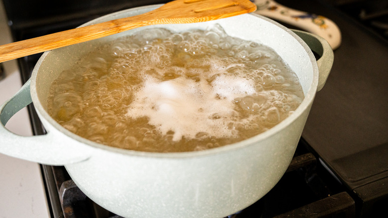 pasta in boiling pot 