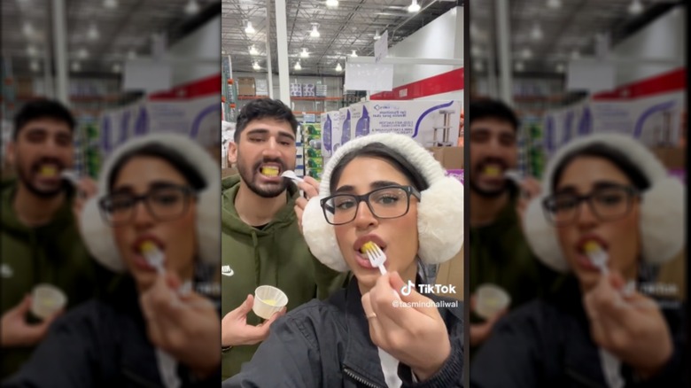 Woman eating ravioli