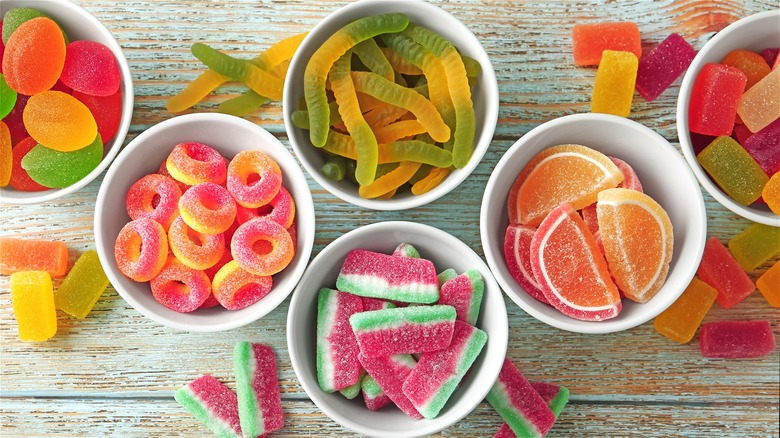 Bowls of colorful chewy candy 