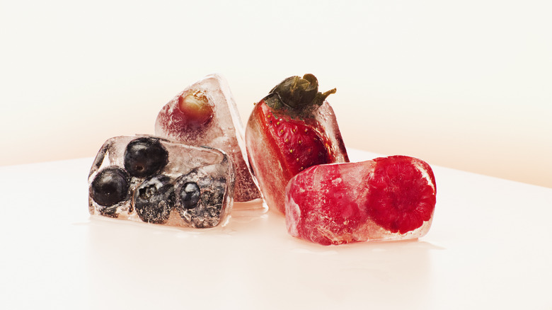 ice cubes filled with fruit