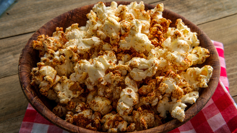 Seasoned popcorn on a wooden table