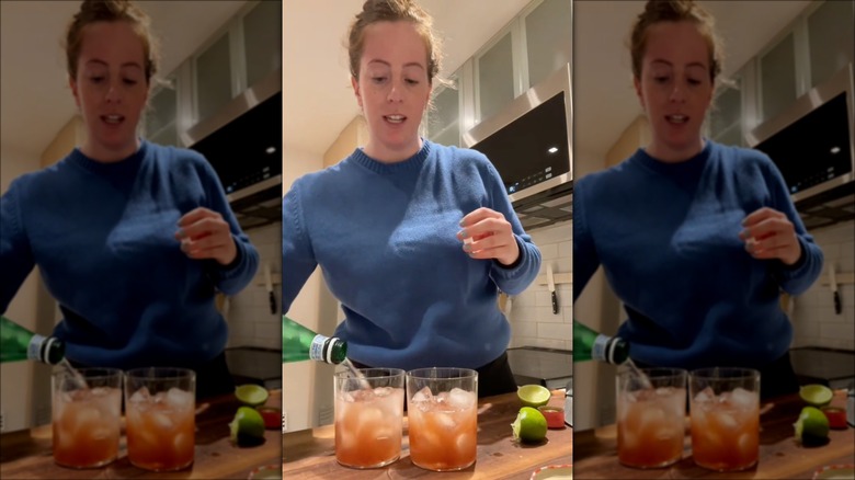 TikTok screenshot of person making jam water cocktail