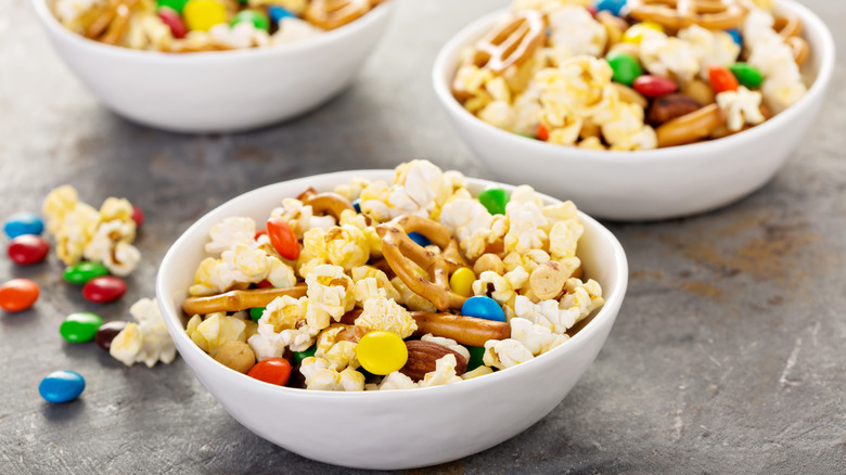 Popcorn trail mix in a bowl