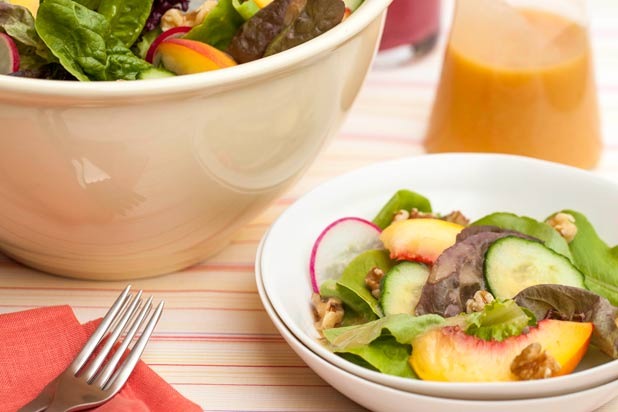 Summer Salad with Peach –Walnut Dressing Recipe