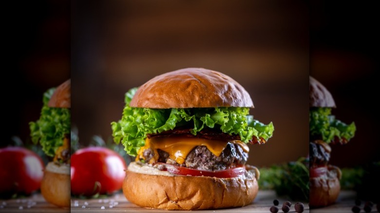 Craft burger on a cutting board 